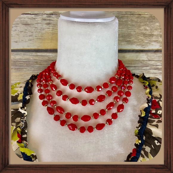 Vintage Jewelry - 🦋Vintage Hong Kong Red layered beaded Necklace